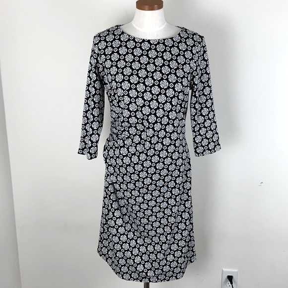 J. McLaughlin Black And White 3/4 Sleeves Dress Size L